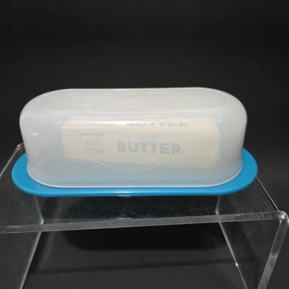 Tupperware Impressions Small Butter Dish Aqua Base Hold 1 Stick Butter 7x3”
